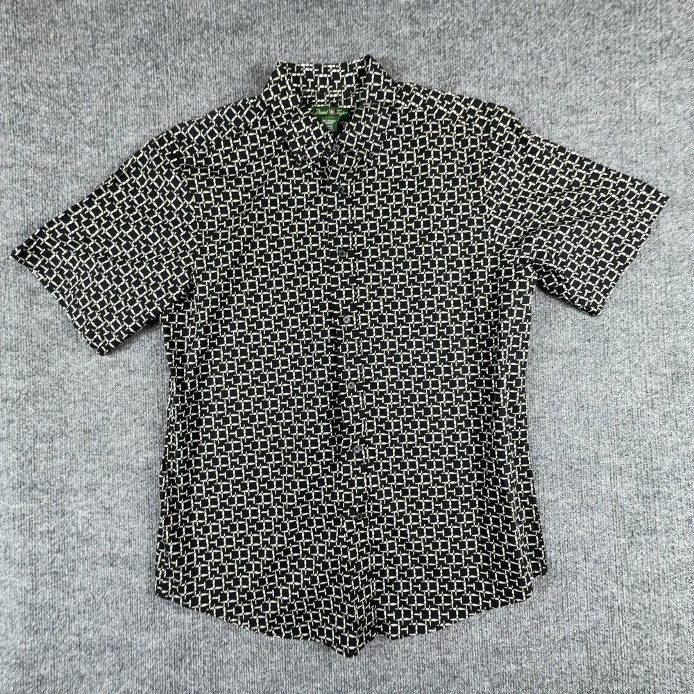 David Taylor‎ Shirt Mens Medium Black Geometric Short Sleeve Button Up Casual